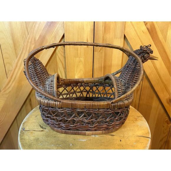 Hand Woven Rooster Basket Vintage Farmhouse Style, Perfect Rustic Home Decor(856 - Picture 3 of 11